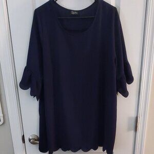 Women's Navy Blue Scalloped Edge Blouse